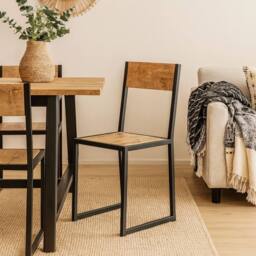 Wyld Haus Set of 2 Industrial Metal & Mango Wood Dining Chairs in Brown