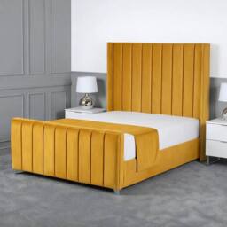 Living Comfort Bedz Imperial Winged Gas Lift Storage Upholstered Bed with 48Inch Headboard in Mustard - Size: Double - thumbnail 1