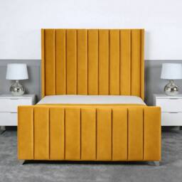 Living Comfort Bedz Imperial Winged Gas Lift Storage Upholstered Bed with 48Inch Headboard in Mustard - Size: Double - thumbnail 2