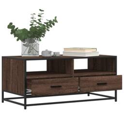 Berkfield Home Coffee Table Brown Oak 100x50x45 cm Engineered Wood & Metal - Size: 100 x 50 x 45 cm - thumbnail 4