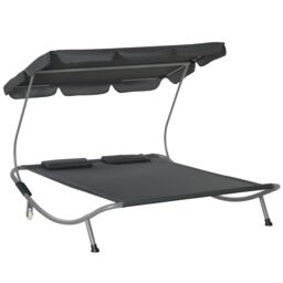 OUTSUNNY Garden Double Hammock Sun Lounger Day Bed Canopy 2 Pillows w/ Stand in Grey - thumbnail 2