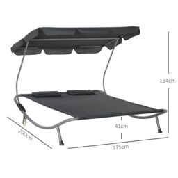 OUTSUNNY Garden Double Hammock Sun Lounger Day Bed Canopy 2 Pillows w/ Stand in Grey - thumbnail 3