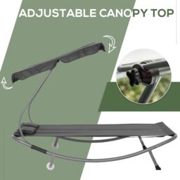 OUTSUNNY Garden Double Hammock Sun Lounger Day Bed Canopy 2 Pillows w/ Stand in Grey - thumbnail 4