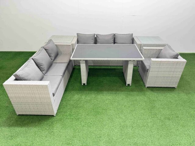 Fimous Patio Garden Furniture Sets with 2 Side Tables Light Grey - image 1