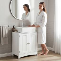Alivio Under Sink Bathroom Cabinet for Wall-Hung Washbasin with Magnet Doors in White