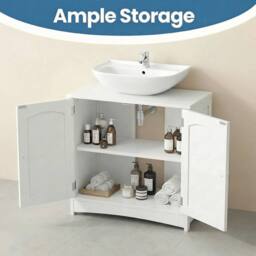 Alivio Under Sink Bathroom Cabinet for Wall-Hung Washbasin with Magnet Doors in White - thumbnail 6