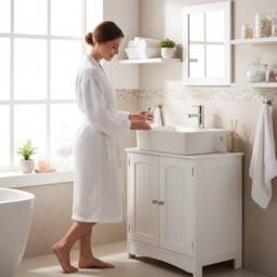 Alivio Under Sink Bathroom Cabinet for Wall-Hung Washbasin with Magnet Doors in White - thumbnail 9