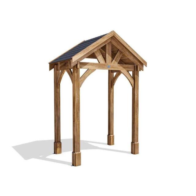 Dunster House Wooden Porch Canopy Kit 2m x 1.5m Black Shingles Full Height 4 Post in Brown - image 1
