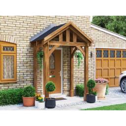 Dunster House Wooden Porch Canopy Kit 2m x 1.5m Black Shingles Full Height 4 Post in Brown - thumbnail 5