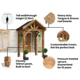Dunster House Wooden Porch Canopy Kit 2m x 1.5m Black Shingles Full Height 4 Post in Brown - thumbnail 3