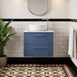 Balterley 2 Drawer Wall Hung Vanity Unit Marble Laminate Worktop, Blue 600mm - thumbnail 8
