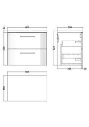 Balterley 2 Drawer Wall Hung Vanity Unit Marble Laminate Worktop, Blue 600mm - thumbnail 7