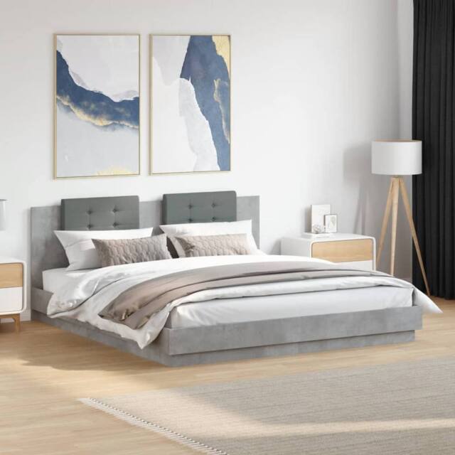 Berkfield Home Bed Frame with LED without Mattress Concrete Grey 200x200 cm - image 1