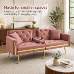 STILVORA 2-Seater Sofa Bed with Adjustable Backrest & Cup Holders in Pink - thumbnail 5