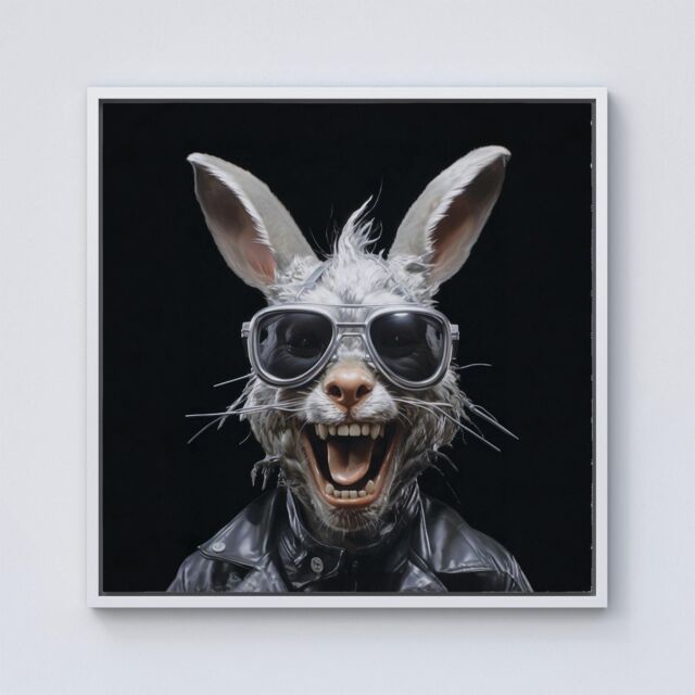 Warren Reed - Designer Funky Rabbit Face With Glasses Framed Canvas in Off-White - Size: w10 inch x h10 inch - image 1