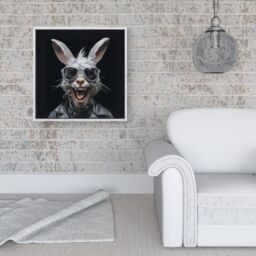 Warren Reed - Designer Funky Rabbit Face With Glasses Framed Canvas in Off-White - Size: w10 inch x h10 inch - thumbnail 2