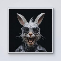 Warren Reed - Designer Funky Rabbit Face With Glasses Framed Canvas in Off-White - Size: w10 inch x h10 inch - thumbnail 1