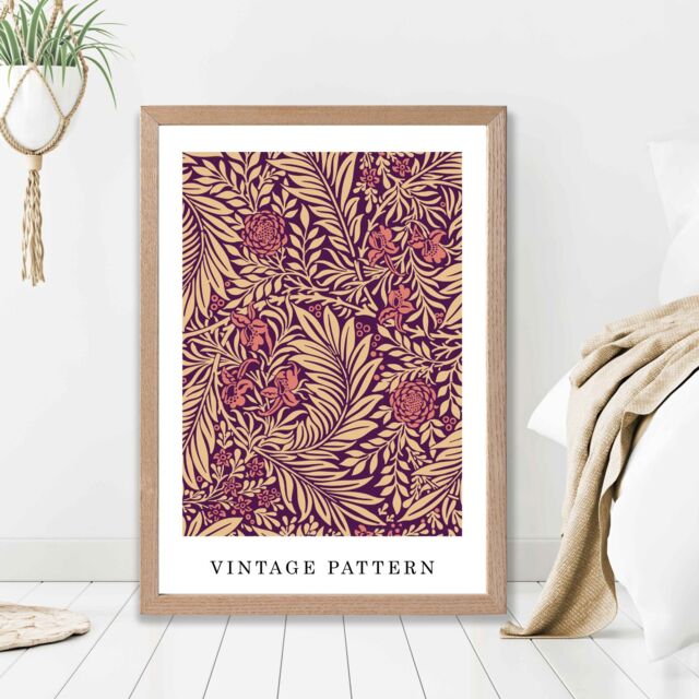 ARTZE Vintage William Morris Larkspur in Pink & Beige Art Print / Oak Frame / SIZE: A4 - Size: A3 - image 1