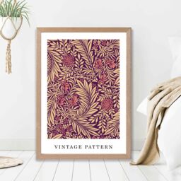 ARTZE Vintage William Morris Larkspur in Pink & Beige Art Print / Oak Frame / SIZE: A4 - Size: A3 - thumbnail 1