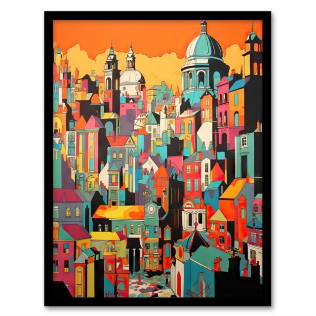 Artery8 Wall Art Print Rome Vertical Cityscape Vibrant Graphic Painting Italian City Architecture Bold Colours Art Framed - Size: A4 - image 1