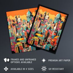 Artery8 Wall Art Print Rome Vertical Cityscape Vibrant Graphic Painting Italian City Architecture Bold Colours Art Framed - Size: A4 - thumbnail 2
