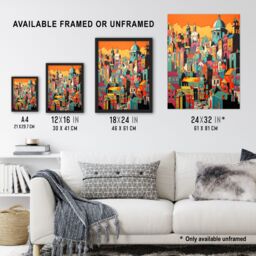 Artery8 Wall Art Print Rome Vertical Cityscape Vibrant Graphic Painting Italian City Architecture Bold Colours Art Framed - Size: A4 - thumbnail 3