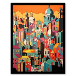 Artery8 Wall Art Print Rome Vertical Cityscape Vibrant Graphic Painting Italian City Architecture Bold Colours Art Framed - Size: A4 - thumbnail 1