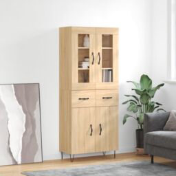 Berkfield Home Highboard Sonoma Oak 69.5x34x180 cm Engineered Wood in Brown - thumbnail 1