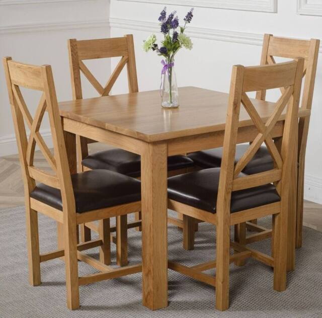 Thats Furniture Oslo 90 x 90 cm Oak Small Dining Table & 4 Berkeley Leather Chairs in Brown