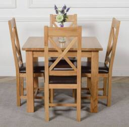 Thats Furniture Oslo 90 x 90 cm Oak Small Dining Table & 4 Berkeley Leather Chairs in Brown - thumbnail 2