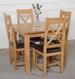 Thats Furniture Oslo 90 x 90 cm Oak Small Dining Table & 4 Berkeley Leather Chairs in Brown - thumbnail 3