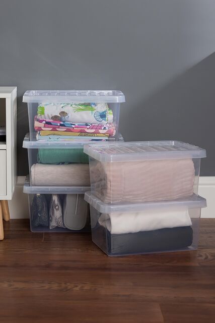 Wham Crystal 5 x 11L Stackable Plastic Storage Boxes with Lids Clear - image 1