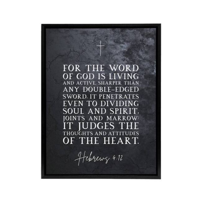 "Artery8 Hebrews 4 12 The Word Of God Bible Quote Framed Canvas Wall Art Print in Grey - Size: W12"" x H16""" - image 1