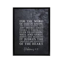 "Artery8 Hebrews 4 12 The Word Of God Bible Quote Framed Canvas Wall Art Print in Grey - Size: W12"" x H16""" - thumbnail 1