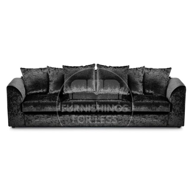 Furnishings For Less UK Crystal Crushed Velvet Long 4 Seater Sofa Scatter Back Curved Arm in Black - image 1