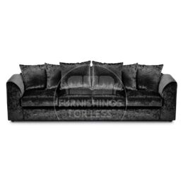 Furnishings For Less UK Crystal Crushed Velvet Long 4 Seater Sofa Scatter Back Curved Arm in Black