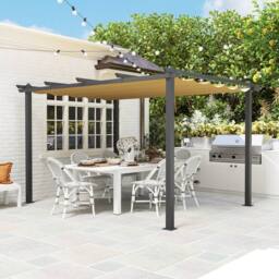 Matteo 3x4m Aluminium Garden Pergola with Retractable Khaki Roof - thumbnail 8