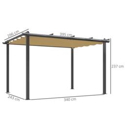Matteo 3x4m Aluminium Garden Pergola with Retractable Khaki Roof - thumbnail 3