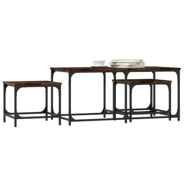 Berkfield Home Nesting Coffee Tables 3 pcs Smoked Oak Engineered Wood in Brown - image 1