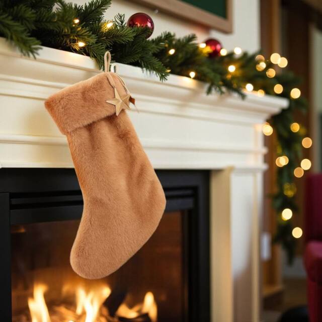 Garden Greatness Grand Hanging Taupe Faux Fur Stocking in Brown - Size: 1 Pack - image 1