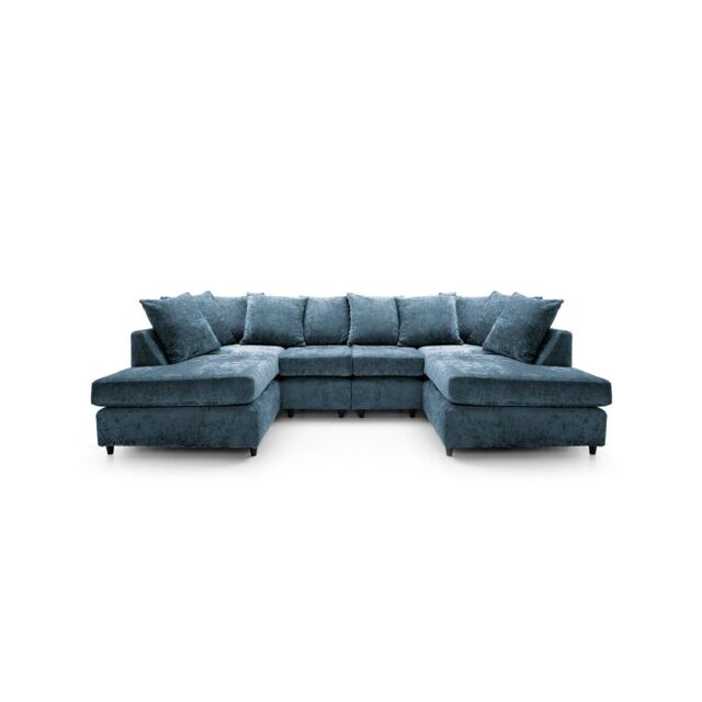 Abakus Direct Harriet Crushed Chenille U-Shape Sofa in Dark Blue - image 1