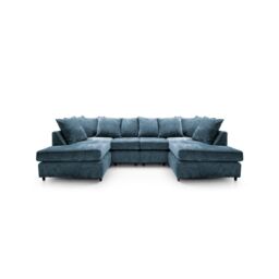 Abakus Direct Harriet Crushed Chenille U-Shape Sofa in Dark Blue - thumbnail 1