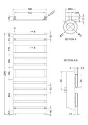 Balterley Contemporary Heated Towel Rail & 11 Flat Panels, 1200mm x 500mm Chrome in Silver - thumbnail 2