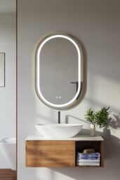Living and Home Anti-fog Wall Mounted Oval LED Bathroom Mirror in Gold - thumbnail 1