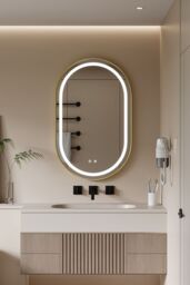 Living and Home Anti-fog Wall Mounted Oval LED Bathroom Mirror in Gold - thumbnail 2