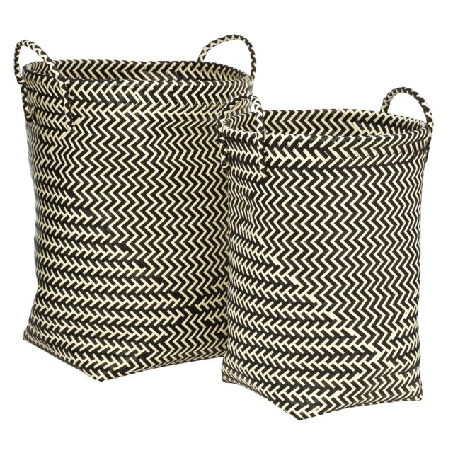 Orsina Black & White Wicker Basket, Woven Basket, Toys Storage Bin, Handwoven Zigzag Rattan Baskets With Handles in Cream - image 1