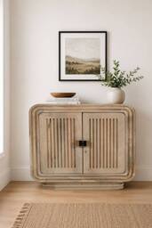 IH Design Baffins Carved Mango Wood Mini Sideboard with Storage Doors in Brown
