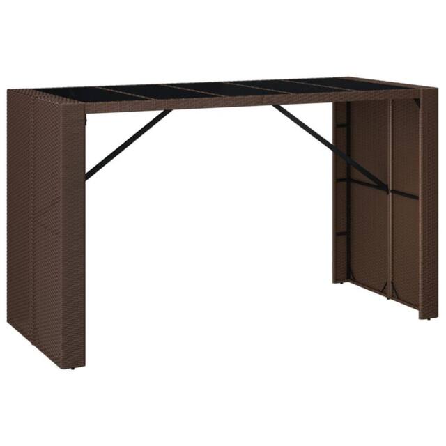 Berkfield Home Bar Table with Glass Top Brown 185x80x110 cm Poly Rattan - Size: 185 x 80 x 110 cm - image 1