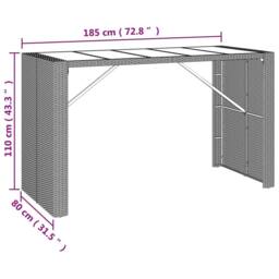 Berkfield Home Bar Table with Glass Top Brown 185x80x110 cm Poly Rattan - Size: 185 x 80 x 110 cm - thumbnail 6
