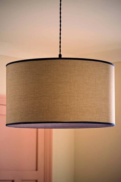 ValueLights Kiara Navy Blue Linen Woven Drum Easy Fit Ceiling Lamp Shade with Bulb - Size: Large - image 1